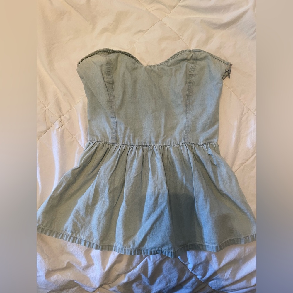 Kendall and Kylie strapless chambray babydoll top